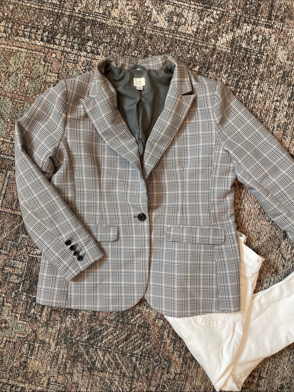 A New Day Size 16 Plaid Blazer Black White Check Tailored Career Work Jacket - Picture 1 of 9